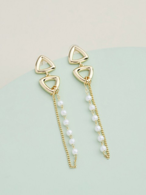 

Kushal's Fashion Jewellery White Gold-Plated Triangular Drop Earrings