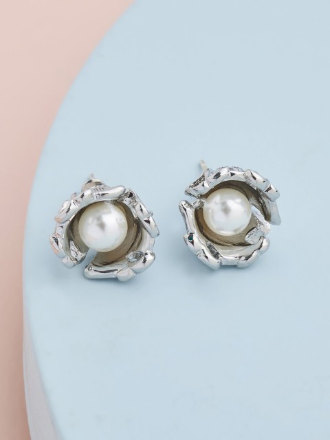 

Kushal's Fashion Jewellery Silver-Toned Pearl Studs Earrings