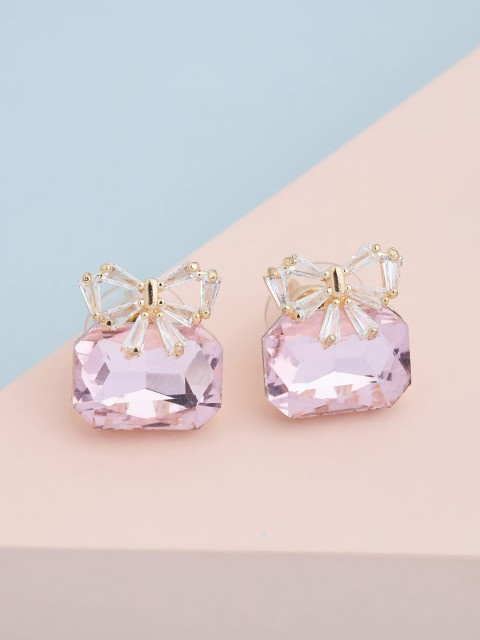 

Kushal's Fashion Jewellery Pink & Gold Plated Square Studs Earrings