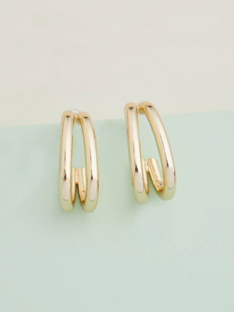 

Kushal's Fashion Jewellery Gold-Plated Oval Half Hoop Earrings