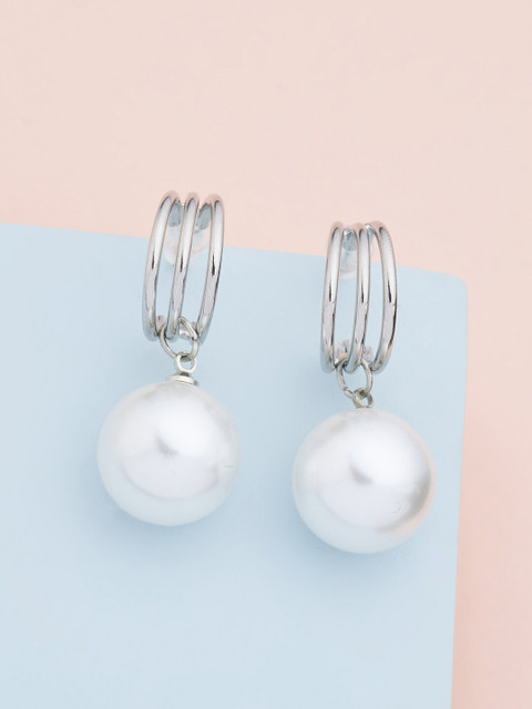 

Kushal's Fashion Jewellery White Circular Hoop Earrings