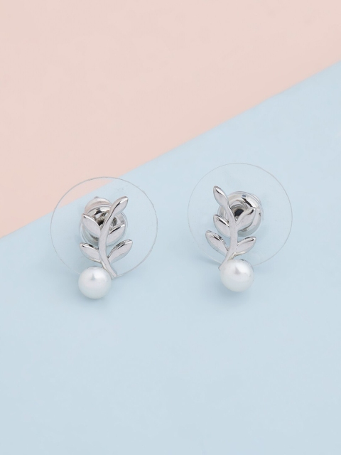 

Kushal's Fashion Jewellery White Leaf Shaped Studs Earrings