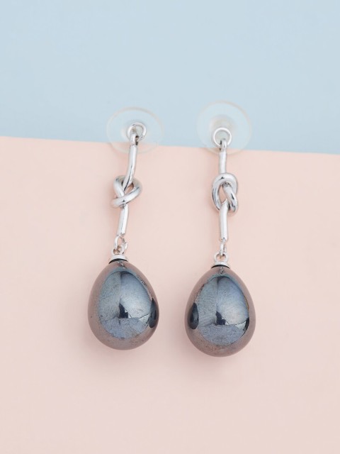 

Kushal's Fashion Jewellery Grey Teardrop Shaped Drop Earrings