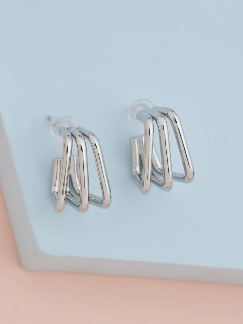 

Kushal's Fashion Jewellery Silver-Toned Rhodium Plated Square Half Hoop Earrings