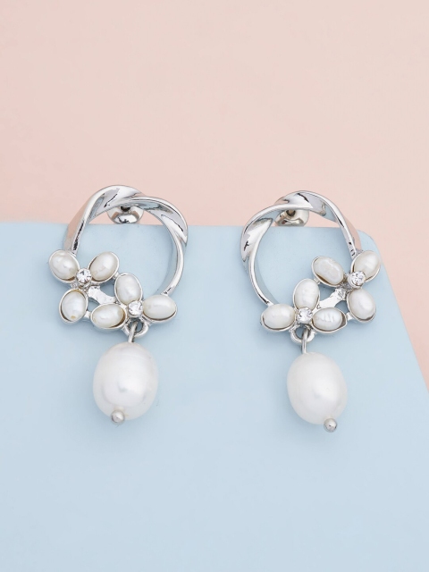 

Kushal's Fashion Jewellery White Rhodium-Plated Circular Studs Earrings