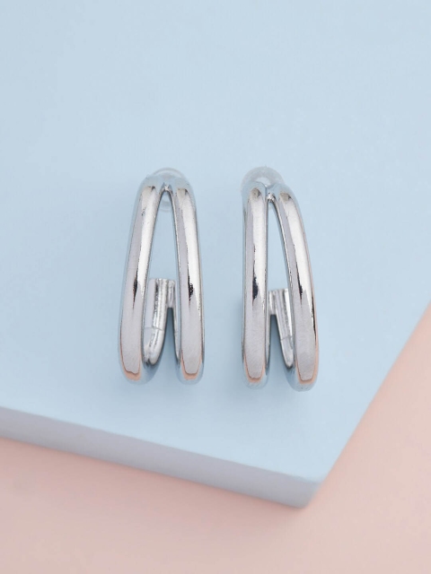 

Kushal's Fashion Jewellery Silver-Toned Rhodium-Plated Oval Half Hoop Earrings