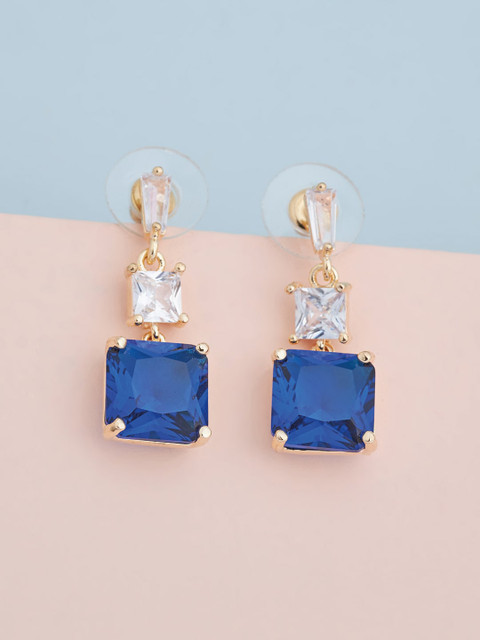 

Kushal's Fashion Jewellery Blue Square Drop Earrings