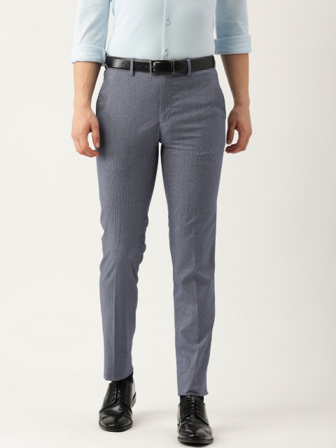 

Peter England Men Blue Textured Slim Fit Formal Trousers