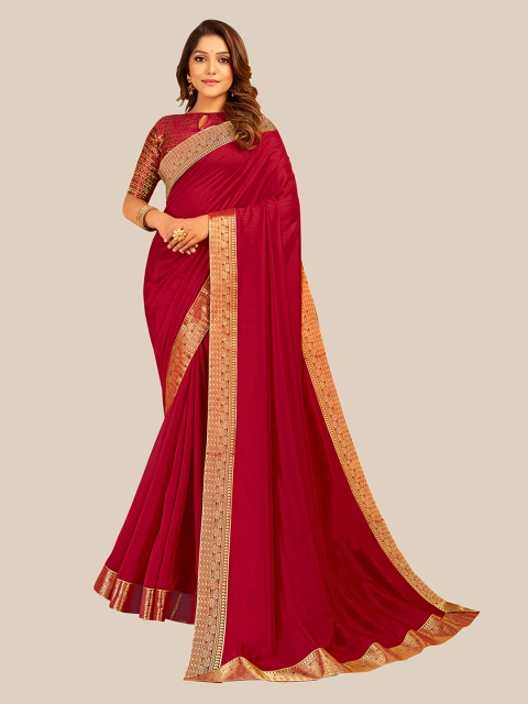 

UNITED LIBERTY Women Red Solid Jacquard Saree