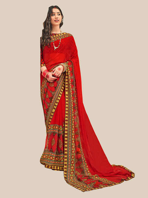

UNITED LIBERTY Red Pure Georgette Saree