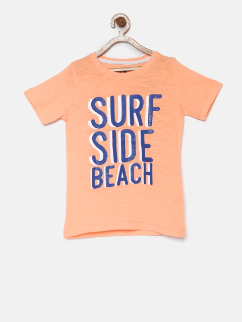 

YK Boys Orange Printed Round Neck T-shirt