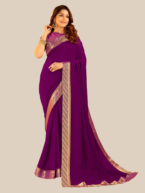

UNITED LIBERTY Women Purple Solid Jacquard Saree