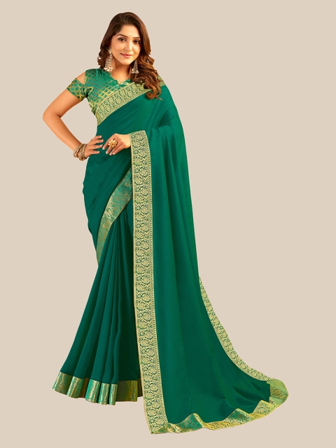 

UNITED LIBERTY Green & Maroon Zari Art Silk Block Print Saree