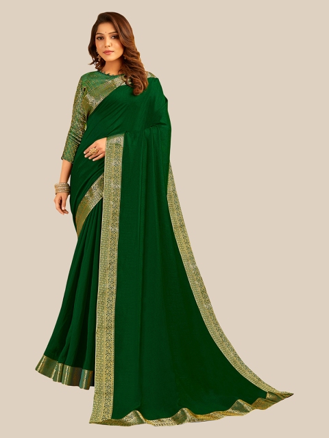 

UNITED LIBERTY Green & Black Zari Art Silk Block Print Saree