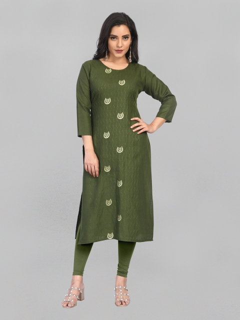 

Fashion FRICKS Women Green Embroidered Thread Work Floral Kurta