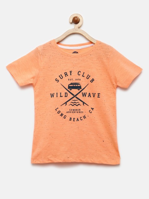 

YK Boys Peach-Coloured Printed Round Neck T-shirt