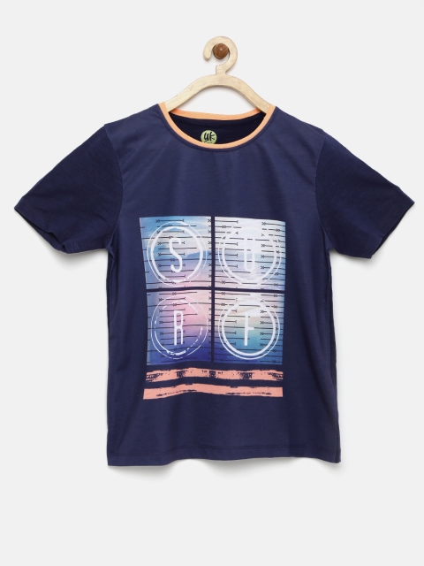 

YK Boys Navy Blue Printed T-Shirt
