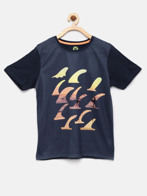 

YK Boys Navy Printed Round Neck T-shirt, Navy blue