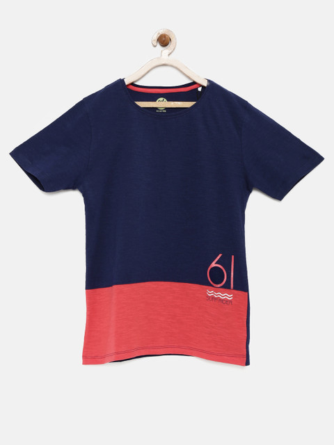 

YK Boys Navy & Pink Colourblocked Round Neck T-shirt, Navy blue