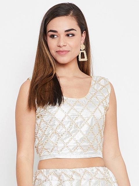

TULIP 21 Women Silver-Coloured & Gold-Coloured Embellished Silk Saree Blouse