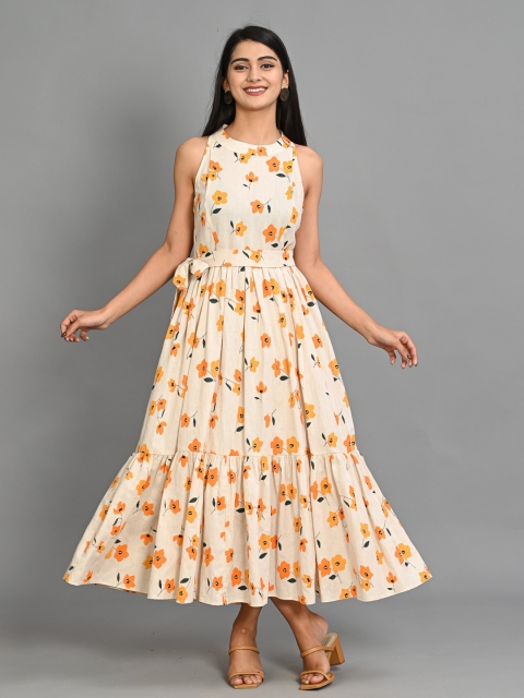 

Bavaria Women Cream-Coloured Floral Printed Cotton Maxi Dress
