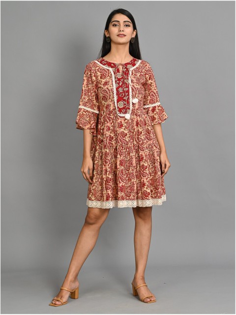 

Bavaria Beige & Red Ethnic Motifs Dress