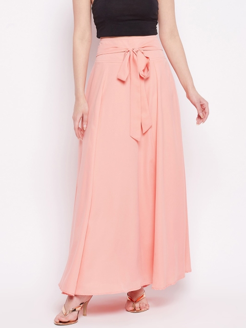 

Castle Lifestyle Women Peach-Coloured Solid Crepe Maxi Skirts