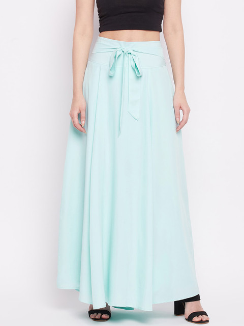 

Castle Lifestyle Women Sea Green Solid Midi A-Line Skirts