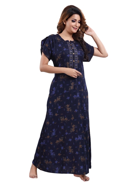 

9shines Label Navy Blue Printed Maxi Nightdress
