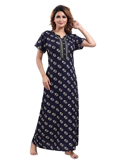 

9shines Label Women Blue Printed Maxi Nightdress