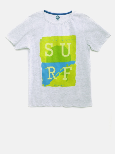 

YK Boys Grey Melange & Lime Green Printed T-shirt