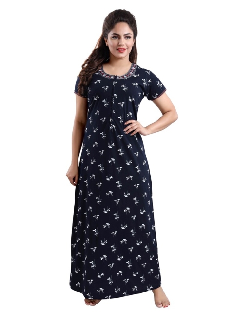

9shines Label women's Black Printed Maxi Nightdress