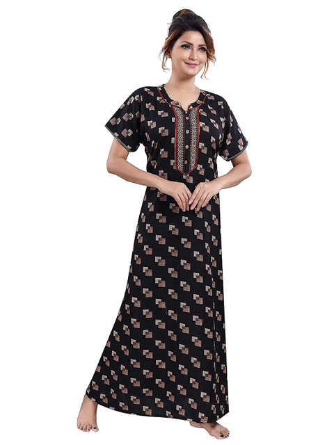 

9shines Label Black Printed Maxi geometric print Nightdress