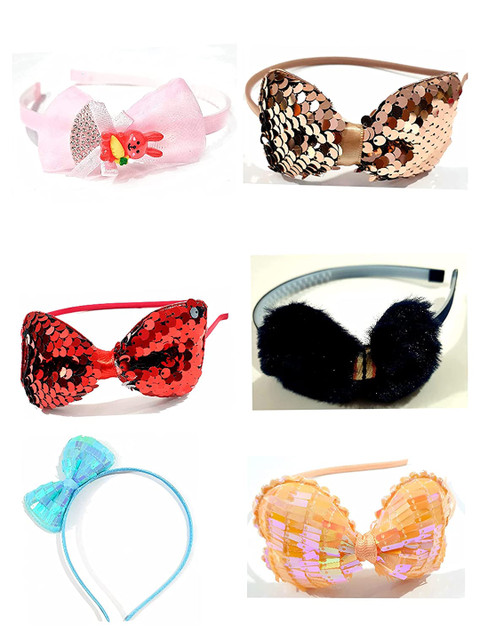 

ANNA CREATIONS Women Set of 6 Glitter Sequin Bow Hair Bands, Red
