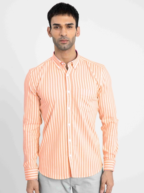 

Snitch Men Orange Slim Fit Striped Casual Shirt