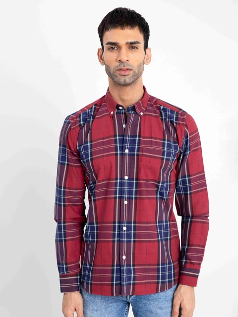 

Snitch Men Maroon Slim Fit Tartan Checks Checked Casual Shirt