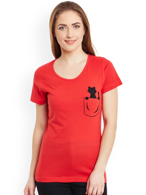 

Rider Republic Women Red Printed Slim Fit Round Neck T-shirt