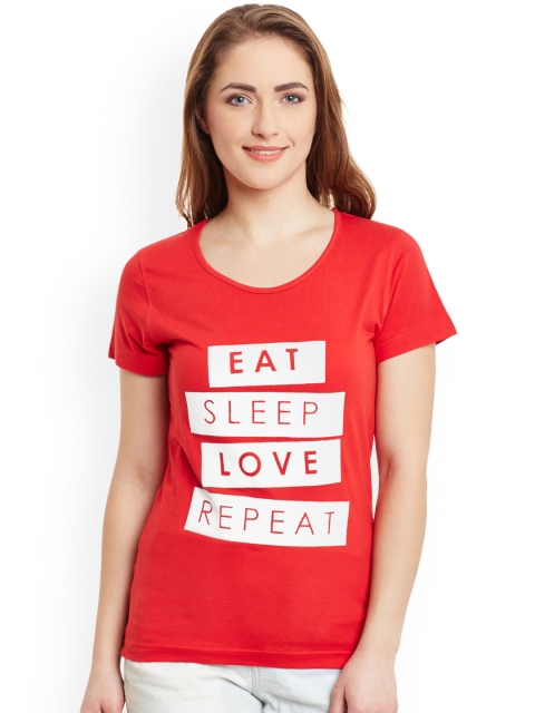 

Rider Republic Women Red Printed Slim Fit Round Neck T-shirt