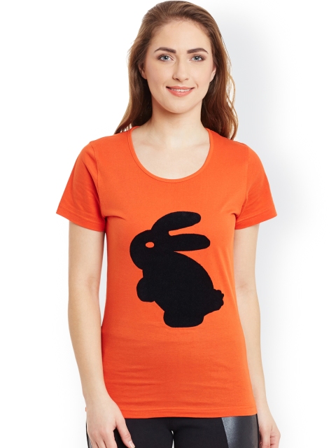 

Rider Republic Women Orange Printed Slim Fit Round Neck T-shirt