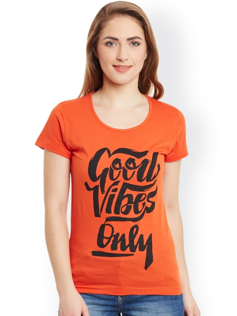 

Rider Republic Women Orange Printed Slim Fit Round Neck T-shirt