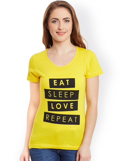 

Rider Republic Women Yellow Printed Slim Fit Round Neck T-shirt