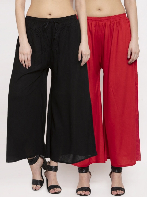 

Miaz Lifestyle Women Black & Red Set Of 2 Flared Ethnic Palazzos