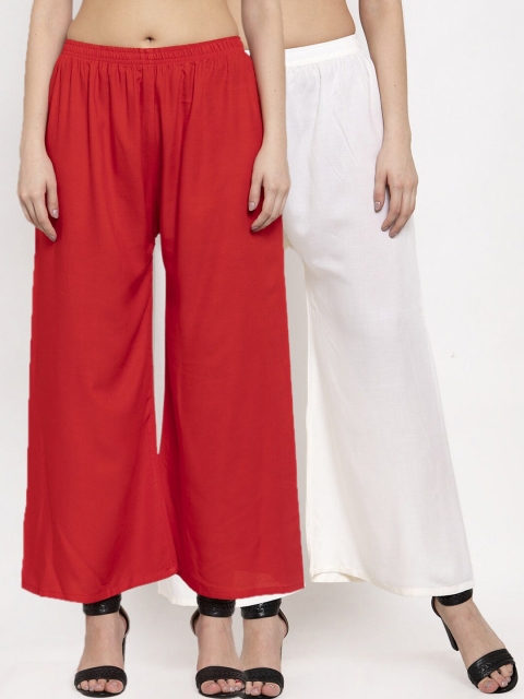 

Miaz Lifestyle Women Pack Of 2 Off White & Red Knitted Palazzos