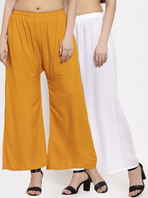 

Miaz Lifestyle Women Pack Of 2 Mustard Yellow & White Knitted Palazzos