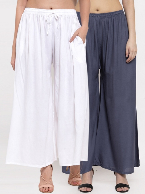 

Miaz Lifestyle Women Pack Of 2 Grey & White Solid Knitted Palazzos