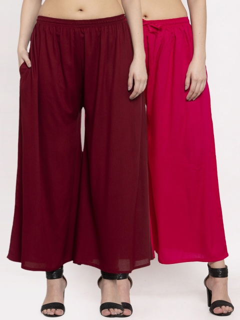 

Miaz Lifestyle Women Maroon & Pink Set Of 2 Flared Knitted Palazzos