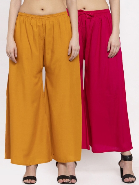 

Miaz Lifestyle Women Pack Of 2 Pink & Mustard Yellow Knitted Palazzos