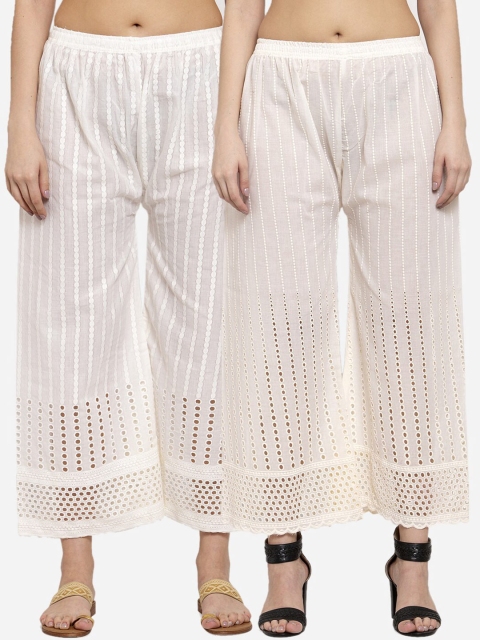 

Miaz Lifestyle Women Off White Set Of 2 Embroidered Knitted Palazzos