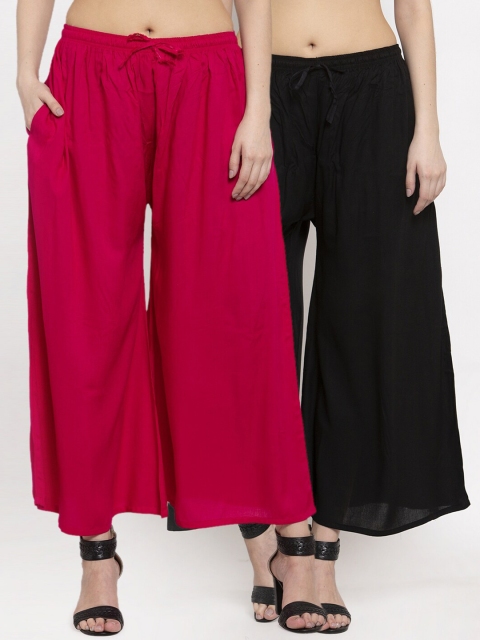 

Miaz Lifestyle Women Black & Pink Set Of 2 Flared Palazzos