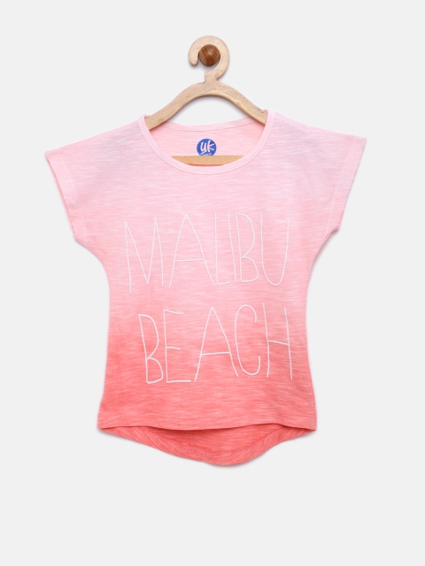 

YK Girls Pink Ombre-Dyed Round Neck T-shirt